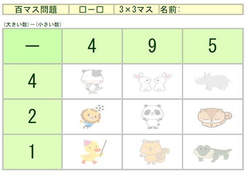 ネットレの100マス(ひき算)